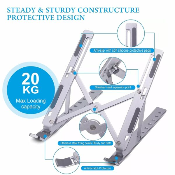 Portable Aluminium Laptop Stand with Anti Slip Rubber Grip - Image 2